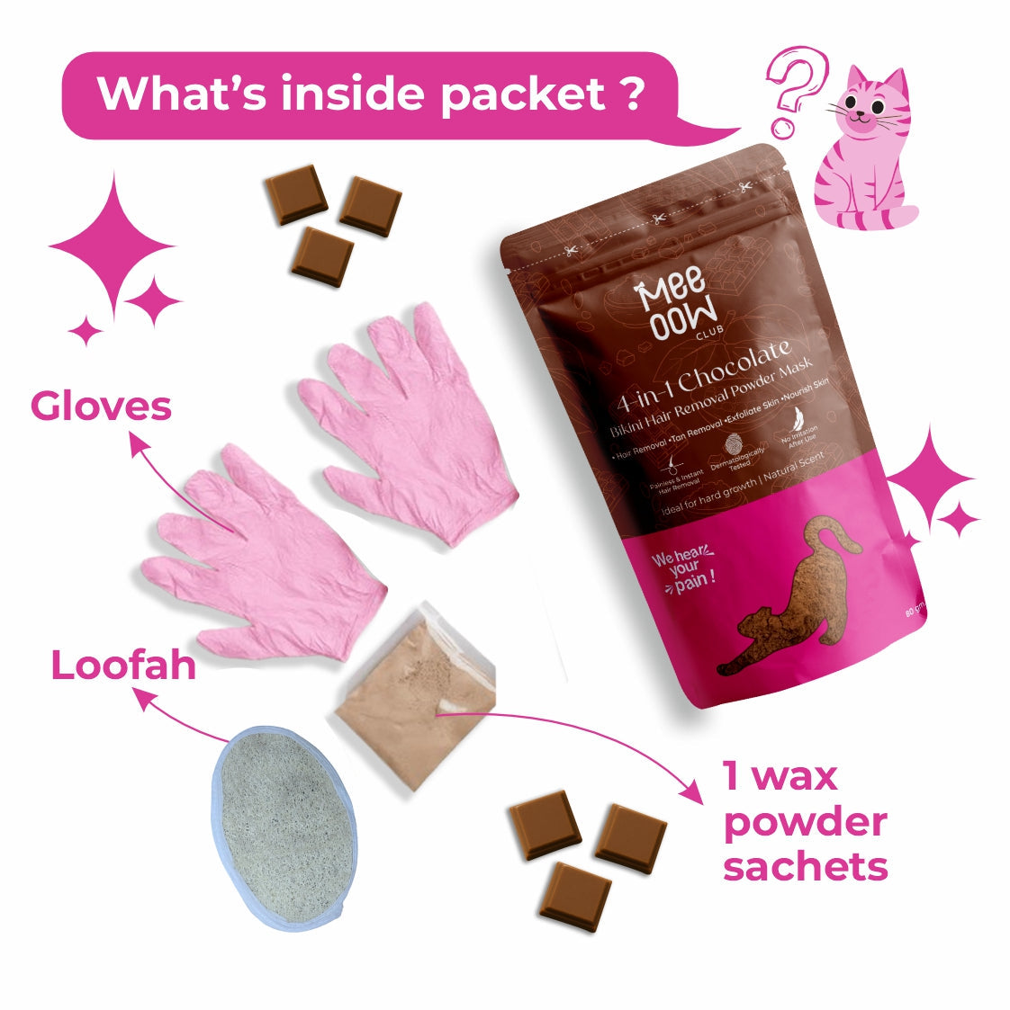 4-in-1 Chocolate , Herbal & Orange Bikini Hair Removal Wax Powder Mask